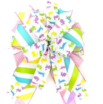 Easter Bow, Bunny Spring Wreath Lantern Topper, Door Hanger Colorful Ribbon