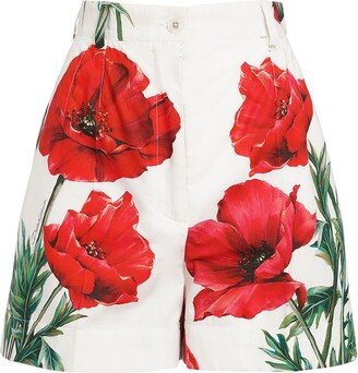 Poppy print cotton poplin mini shorts