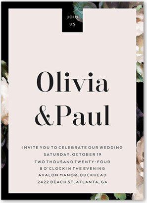 Wedding Invitations: Forged Blooms Wedding Invitation, White, 5X7, Matte, Signature Smooth Cardstock, Square