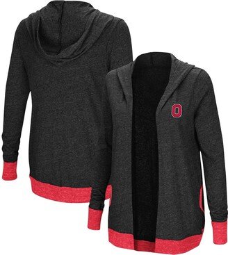 Women's Heathered Charcoal Ohio State Buckeyes Steeplechase Tri-Blend Hooded Cardigan