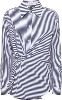 Striped poplin side button shirt