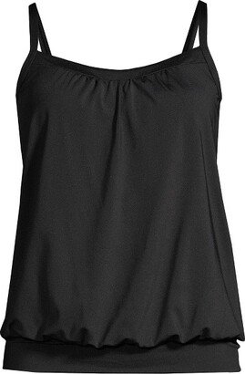 Women's Chlorine Resistant Blouson Tummy Hiding Tankini Swimsuit Top Adjustable Straps - 2 - Black