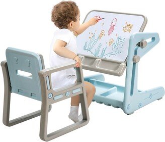 2 in 1 Kids Easel Table and Chair Set with Adjustable Art Painting Board - 23.5