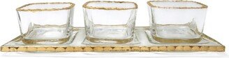 3 Bowl Relish Dish on Tray with Gold-Tone Rim, 4 Piece Set