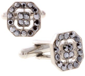 Jewelry Silver-Tone Crystal Octagon Cufflinks