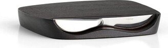 Blend Bar Board with Knife, Espresso Colored Acacia Wood 9-Inch Board, Stainless Steel 7-Inch Knife, Designed by Neil Cohen