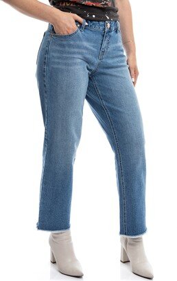 High Waist Raw Hem Straight Leg Jeans