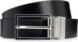 Reversible Italian-leather belt with pin and plaque buckles