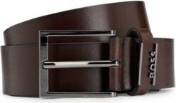 Italian-leather belt with logo hardware trim