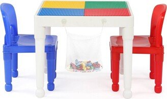 3pc 2 in 1 Square Activity Kids' Table with 2 Chairs Blue/Red