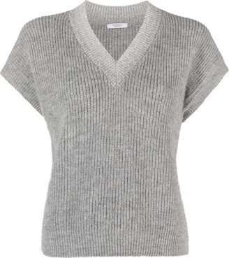 ribbed V-neck knitted vest