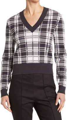 V-Neck Cropped Plaid Sweater