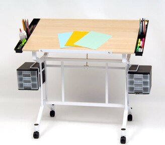 White and Maple Pro Mobile Drafting Table with Storage