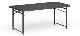 4-Foot Height Adjustable Bi-Fold Dark Gray Plastic Folding Table with Handle