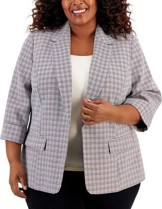 Plus Size Houndstooth Open-Front Jacket