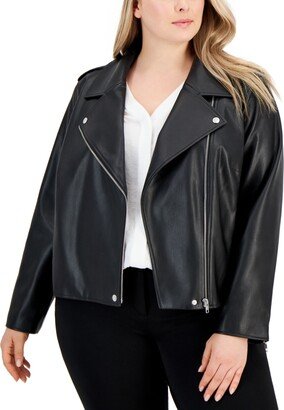 Plus Size Faux-Leather Moto Jacket, Created for Macy's