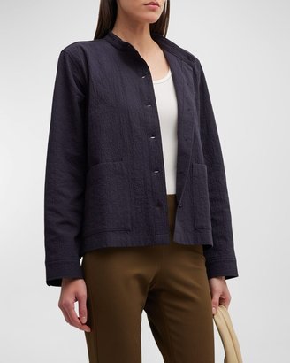 Crinkled Button-Down Organic Cotton Jacket