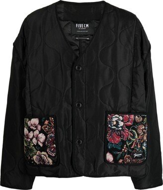 Floral-Patchwork Quilted Padded Jacket