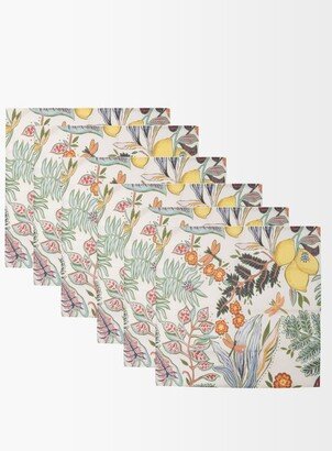 Set Of Six Botanical-print Linen Napkins