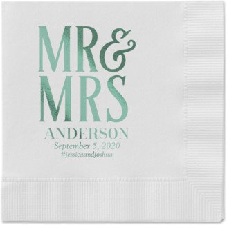 Wedding Napkins: Statement Scroll Napkins, Green, White