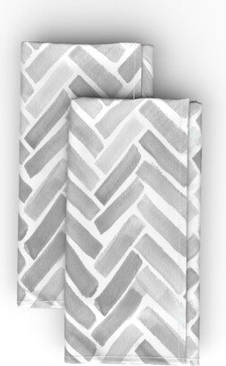 Cloth Napkins: Herringbone Watercolor Cloth Napkin, Longleaf Sateen Grand, Gray