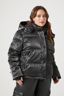 Women's Hooded Puffer Jacket in Charcoal, 1X