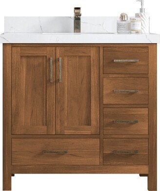 Malibu 36 In. W X 22 D Center Teak Wood Single Sink Bathroom Vanity With Quartz Or Marble Top | Modern Vanity Premium Q