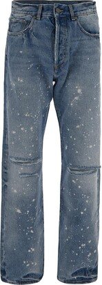 Paint-Splatter Straight-Leg Jeans