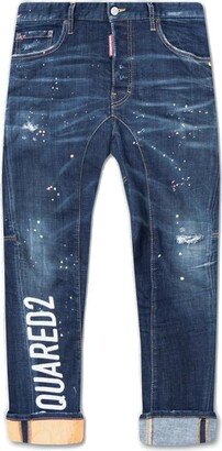 Logo Printed Distressed Jeans