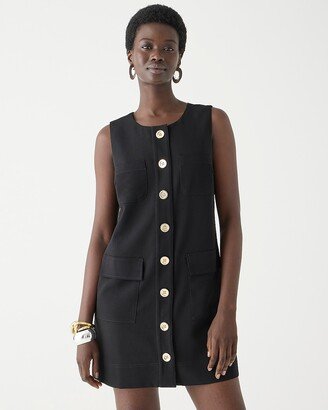 Button-front shift dress in drapey crepe