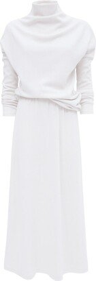 Julia Allert Rib Knit Suit Asymmetric Blouse & Basik Skirt White