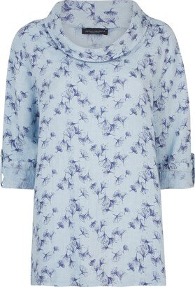 James Lakeland Cowl Neck Print Linen Blouse - Blue