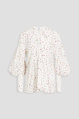 Gathered floral-print cotton-poplin blouse