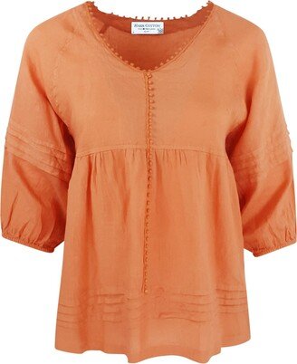 Haris Cotton “V” Neck Linen Long Sleeved Blouse - Peachy