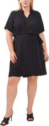 Plus Size Collared Surplice V-Neck Dress