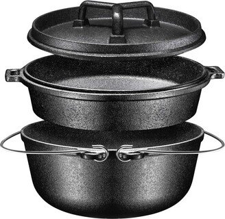 Pre Seasoned Cast Iron 7 Piece Bundle Kitchen Cooking Or Camping Cooking Set, Black
