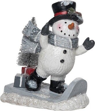 Resin 5.5 in. Multicolored Christmas Sledding Snowman Figurine