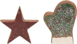 2/Set Mitten & Star Wooden Cookies - Red,green,brown