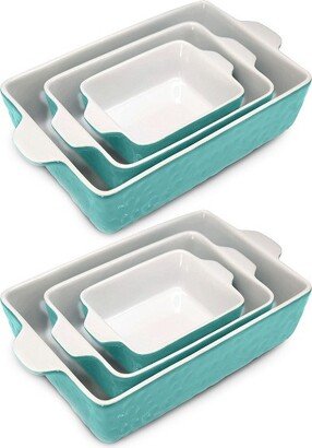 NCCREX3 Rectangular Ceramic Stackable 3 Piece Nonstick Stain Resistant Oven and Microwave Safe Kitchen Bakeware Pan Set, Aqua (2 Pack)