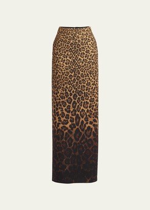 Degrade Leopard Long Column Skirt