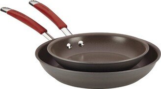 Twin Pack Hard-Anodized Nonstick Skillet Set - Gray with Cranberry Red Handles