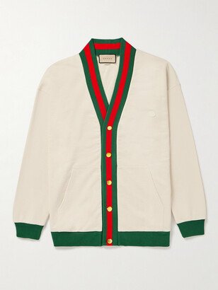 Logo-Appliquéd Striped Cotton-Jersey Cardigan