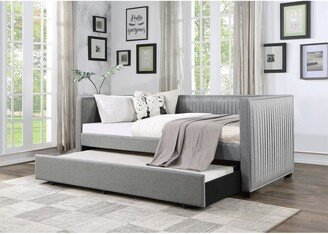 TONWIN Daybed Twin Bed with Trundle, Wooden Upholstered Padded Bed Frame Gray