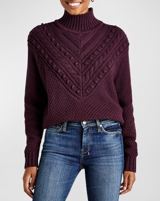 Maggie Pom-Embellished Cable-Knit Turtleneck Sweater