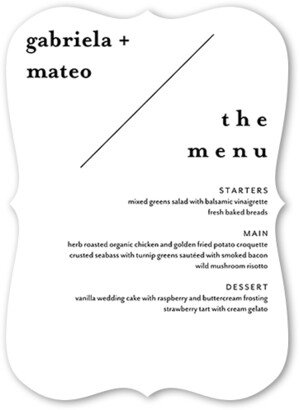 Wedding Menu Cards: Modern Stylings Wedding Menu, White, 5X7 Flat Menu, Pearl Shimmer Cardstock, Rounded