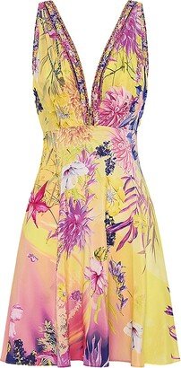 V-Neck Floral Silk Minidress