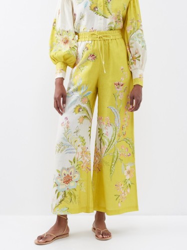Ira floral-print linen wide-leg trousers