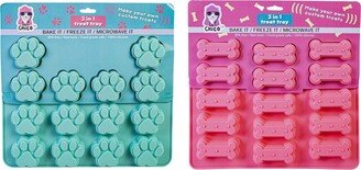 American Pet Supplies Set of Dog Bone and Paw Print 3 in 1 Silicone Baking Treat Trays