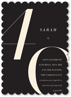 Adult Birthday Invitations: Modern Forty Birthday Invitation, Grey, 5X7, Pearl Shimmer Cardstock, Scallop