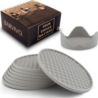 Barvivo Silicone Coasters for Drinks with diamond beveled Anti Slip design Sets and Holder, 8 Pack, Gray